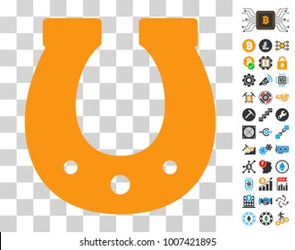 Lucky Horseshoe icon with bonus bitcoin mining and blockchain graphic icons. Vector illustration style is flat iconic symbols. Designed for blockchain ui toolbars.