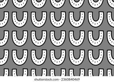 Lucky horseshoe. St. Patrick Day. Luck and Fortune. Wealth. Horse. Monochrome. Magic. Trendy, stylish, fashionable, seamless vector pattern for design and decoration.