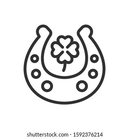 lucky horseshoe, three-leaf linear icon. Editable stroke