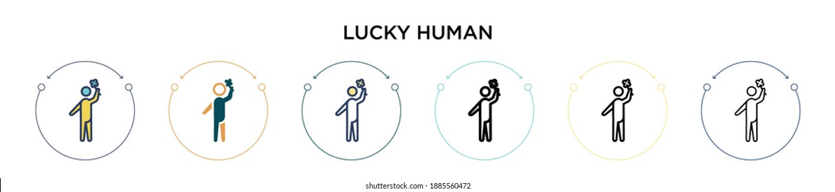 Icono humano afortunado en el estilo relleno, delgado, contorno y trazo. Ilustración vectorial de dos diseños de iconos de vectores humanos de color y negro con suerte pueden utilizarse para móviles, ui, web