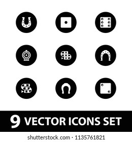 Lucky icon. collection of 9 lucky filled icons such as horseshoe, dice, roulette, dice game. editable lucky icons for web and mobile.