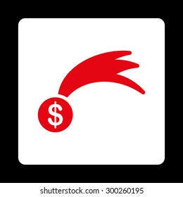 Lucky icon. This flat rounded square button uses red and white colors and isolated on a black background.