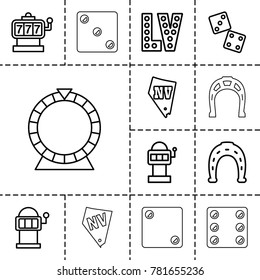 Lucky icons. set of 13 editable outline lucky icons such as slot machine, horseshoe, vegas, dice, slot machine, dice