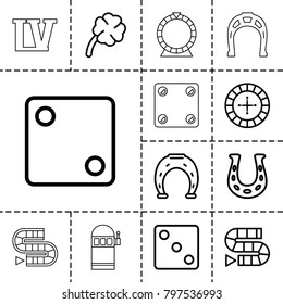 Lucky icons. set of 13 editable outline lucky icons such as roulette, dice, dice game, horseshoe, clover, horseshoe, vegas