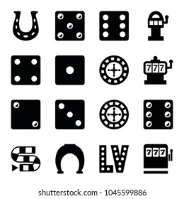 Lucky icons. set of 16 editable filled lucky icons such as roulette, slot machine, dice, vegas, dice game, slot machine