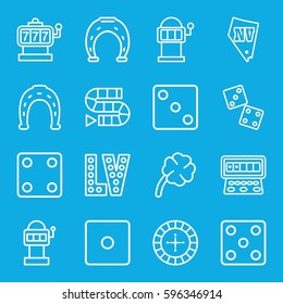 lucky icons set. Set of 16 lucky outline icons such as Roulette, Slot machine, Horseshoe, Dice, Vegas, clover, horseshoe, dice, dice game