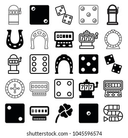 Lucky icons. set of 25 editable filled and outline lucky icons such as slot machine, horseshoe, dice, dice, clover, horseshoe, dice game, slot machine