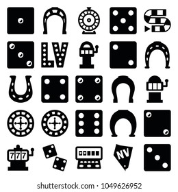 Lucky icons. set of 25 editable filled lucky icons such as roulette, slot machine, horseshoe, dice, vegas, dice, dice game, slot machine