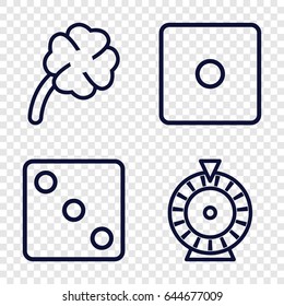 Lucky icons set. set of 4 lucky outline icons such as dice, roulette