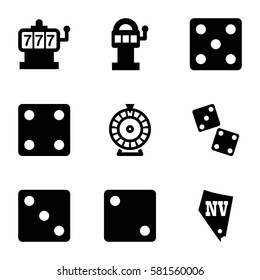 lucky icons set. Set of 9 lucky filled icons such as Slot machine, Dice, Roulette, Vegas, dice