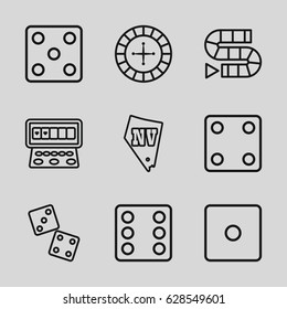 Lucky icons set. set of 9 lucky outline icons such as Roulette, Dice, Slot machine, Vegas, dice