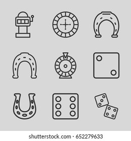 Lucky icons set. set of 9 lucky outline icons such as roulette, horseshoe, dice, horseshoe, dice