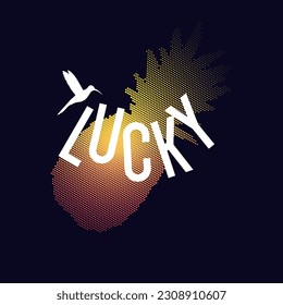 The lucky inscription is made in a bright defiant style. Fashionable modern catchy design. Vector graphics.