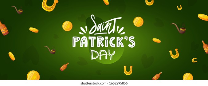 Lucky Irish golden coins and greeting text. Saint Patrick's Day vector holiday design.