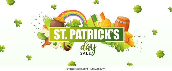 Lucky Irish green shamrock and greeting text. Saint Patrick's Day vector holiday banner design.