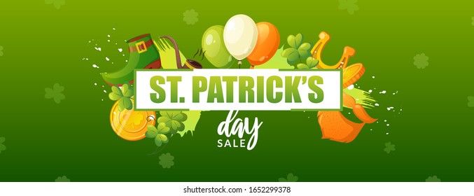 Lucky Irish green shamrock and greeting text. Saint Patrick Day vector holiday banner design.