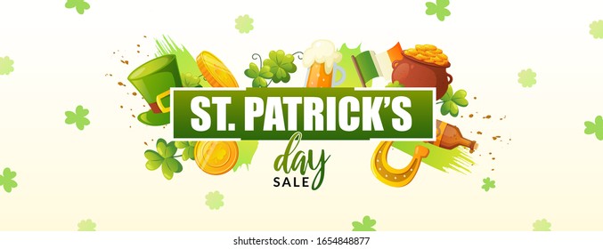 Lucky Irish green shamrock and greeting text. Saint Patrick's Day vector holiday banner design.