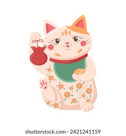 Lucky japan traditional cat. Japanese symbol of wealth and fortune cartoon vector illustration