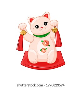 Lucky Japanese cat Maneki neko. A symbol of good luck. Vector illustration.