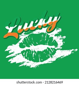 Lucky kiss funny St Patrick's Day inspirational lettering design for posters, flyers, t-shirts, cards, invitations, stickers, banners, gifts. lucky charm lover funny quote
