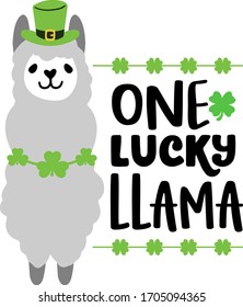 Lucky lama, cute animal, green hat, st patrick day,  isolated on white background