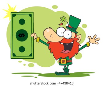  Lucky Leprechaun Holding A Dollar Bill