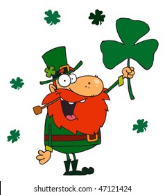 Lucky Leprechaun Holding Up A Shamrock