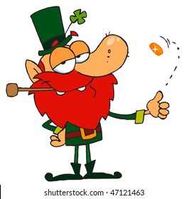 Lucky Leprechaun Playing with a Gold Coin
