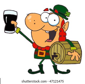 Lucky Leprechaun Toasting With A Glass And Carrying A Keg