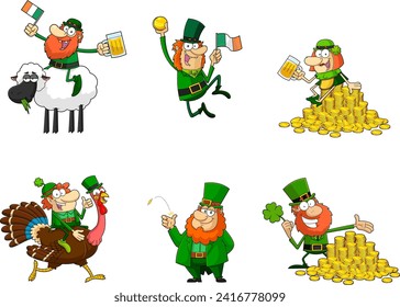 Glücklicher Leprecher ist Cartoon-Zeichen. Kollektion mit Vektorgrafik einzeln auf transparentem Hintergrund