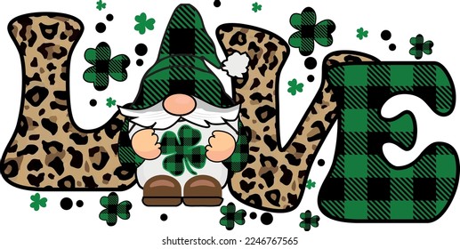 Lucky Love Gnome St. Patrick's Day Shamrock Sublimation T shirt designs