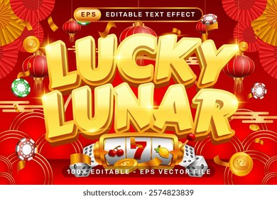 lucky lunar 3d text effect and editable text effect with lanterns and Chinese ornaments