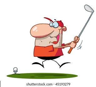 Lucky Man Swings Golf Club