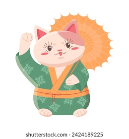 Lucky maneki neko cat. Asian talisman bringing wealth, good luck symbol cartoon vector illustration