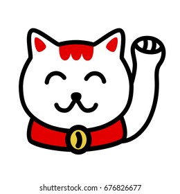 Lucky Maneki-neko cat. Vector icon. Japanese motif.