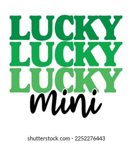 Lucky Mini Saint Patrick Day Lettering Decoration. Cloverleaf And Green Hat. Saint patricks Day Typography Poster