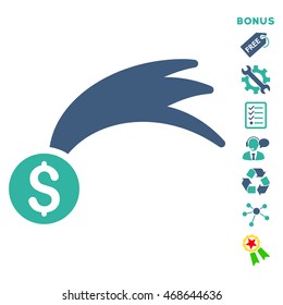 Lucky Money icon with bonus pictograms. Vector illustration style is flat iconic bicolor symbols, cobalt and cyan colors, white background, rounded angles.