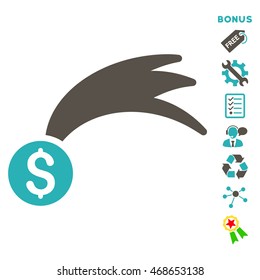 Lucky Money icon with bonus pictograms. Vector illustration style is flat iconic bicolor symbols, grey and cyan colors, white background, rounded angles.