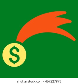 Lucky Money icon. Vector style is bicolor flat iconic symbol with rounded angles, orange and yellow colors, green background.
