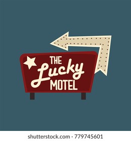 The Lucky motel retro street signboard, vintage banner with lights vector Illustration