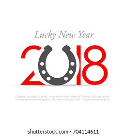 Lucky New Year 2018 symbol with horseshoe, vector illustration isolated on white background