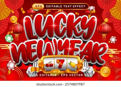 lucky newyear 3d text effect and editable text effect with lanterns and Chinese ornaments