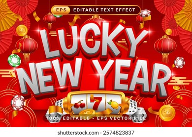 lucky newyear 3d text effect and editable text effect with lanterns and Chinese ornaments
