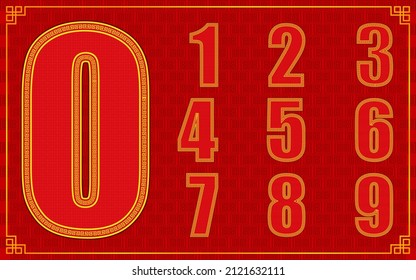 lucky number is zero to nine for happy chinese new year style. vector illustration eps10
