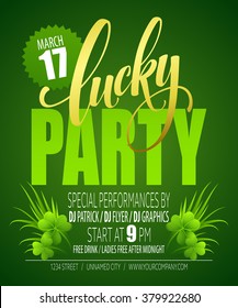 Lucky Party Poster. St. Patricks Day. Vector illustration EPS10