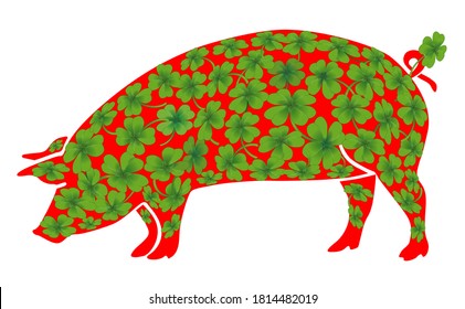 Lucky pig with lucky clover