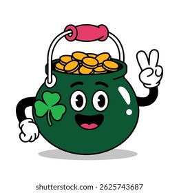 Lucky Pot of Gold Cartoon with Shamrock