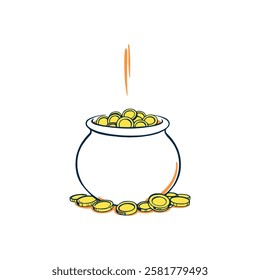 Lucky Pot of Gold with Shining Coins for St Patricks Day