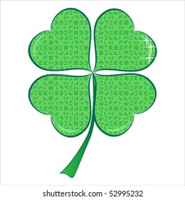 Lucky Puzzle heart Clover with four leaves. Valentines icon, isolated on white, vector