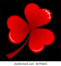 Lucky Puzzle heart Clover with four leaves. Valentines icon, isolated on white, vector